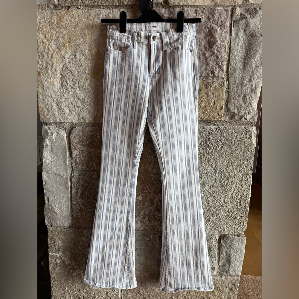 Frame Denim Blue and Cream Striped Jeans
